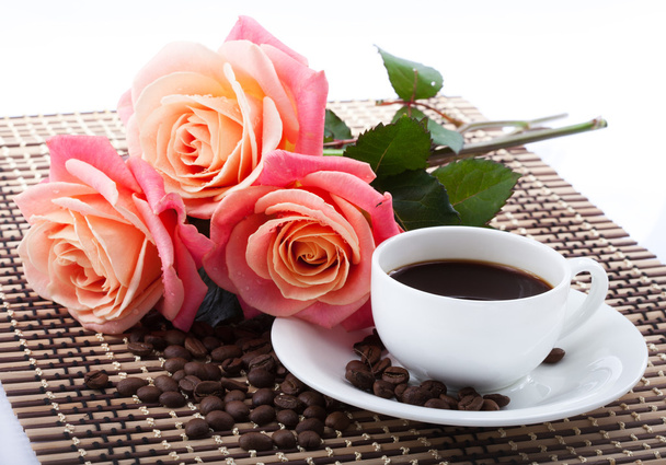 Flowers, cup of coffee - Fotó, kép