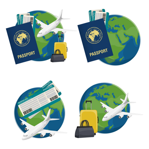 Four travel set on a white background.  - Vector, Image