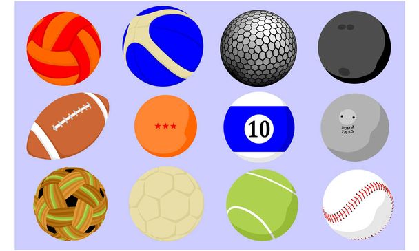 various types of balls for the sport - Vector, Image