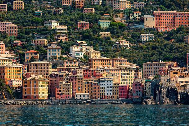 Camogli, İtalya'nın renkli evleri. - Fotoğraf, Görsel