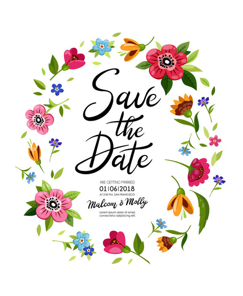 Προσκλητήριο γάμου με την καλλιγραφία αποθηκεύσετε την ημερομηνία - Διάνυσμα, εικόνα