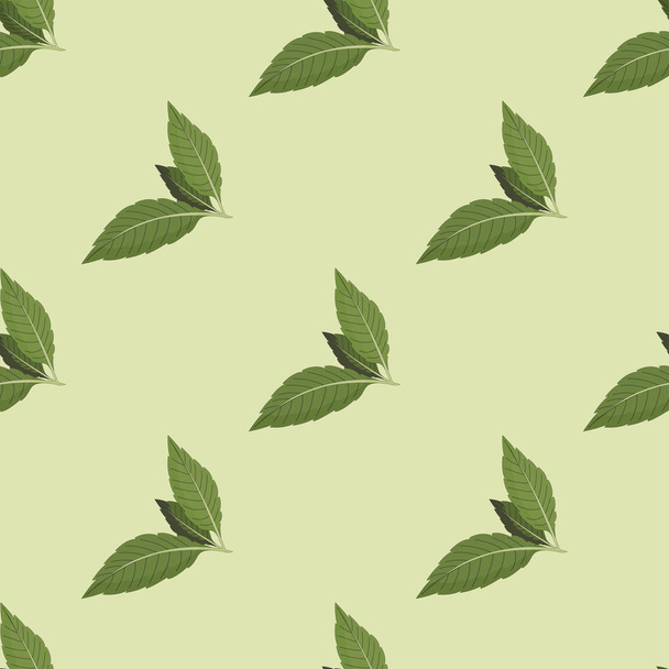 Vector illustration of a seamless pattern of tea leaves on a green background. - Vetor, Imagem