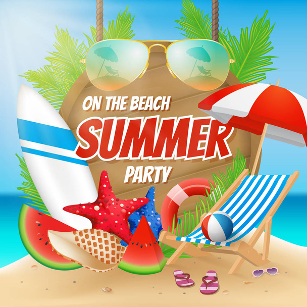 Summer party on the beach poster design - Vetor, Imagem