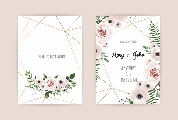 Vector invitation with handmade floral elements. Wedding invitation cards with floral elements - Vector, Image