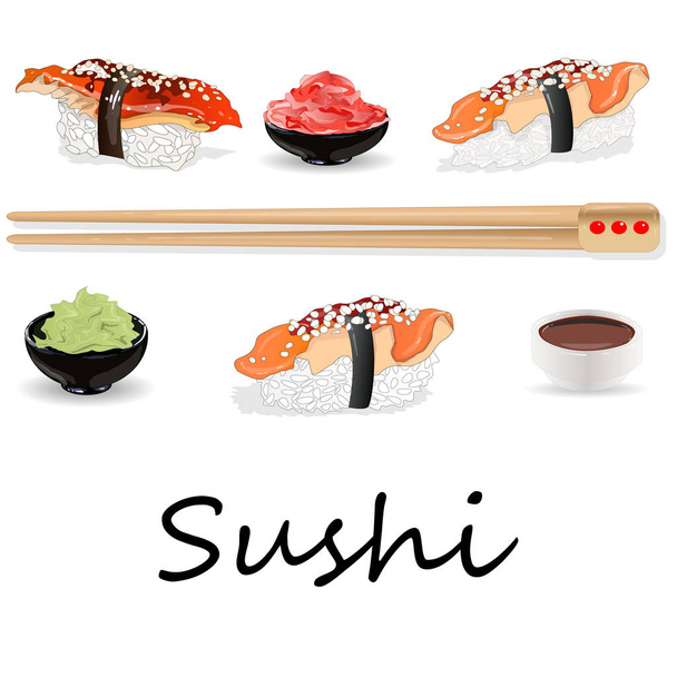 Nigiri Sushi illustratie op een witte achtergrond - Vector, afbeelding