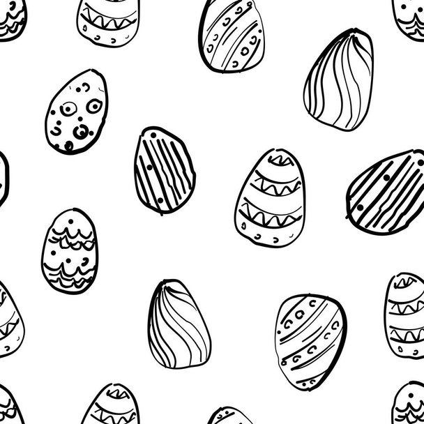 Patrón simple sin costura vectorial con huevos ornamentales. Vacaciones de Pascua fondo blanco y negro para imprimir en tela, papel para papel pintado de papel pintado scrapbooking
 - Vector, Imagen