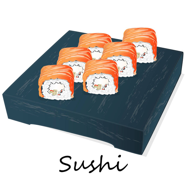 Illusztráció: a lazac, tigrisrák, avokádó, krém ch sushi tekercs - Vektor, kép