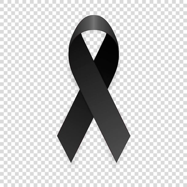 Vector 3d realistic black awareness ribbon icon closeup isolated on transparency grid background. Mourning, melanoma and death symbol. Design template, clipart for graphics - Vektör, Görsel