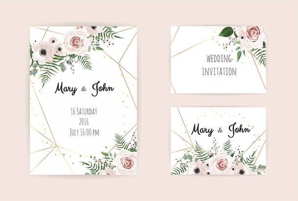 Vector invitation with handmade floral elements. Wedding invitation cards with floral elements - Vector, Image