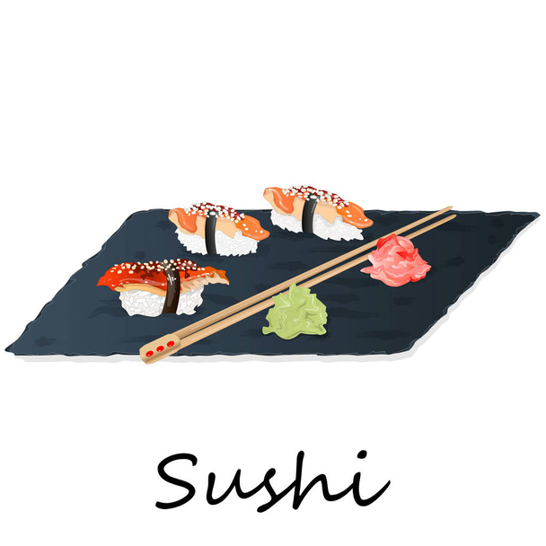 Illustrazione di sushi roll con salmone, gamberetto, avocado, panna ch
 - Vettoriali, immagini
