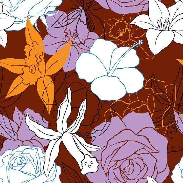 ヴィンテージベクトル花シームレスパターン - ベクター画像