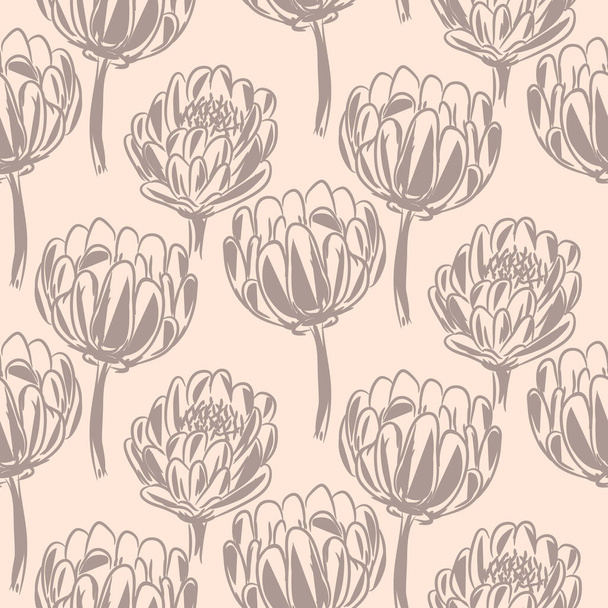 Protea flower simple seamless vector pattern. - Вектор,изображение