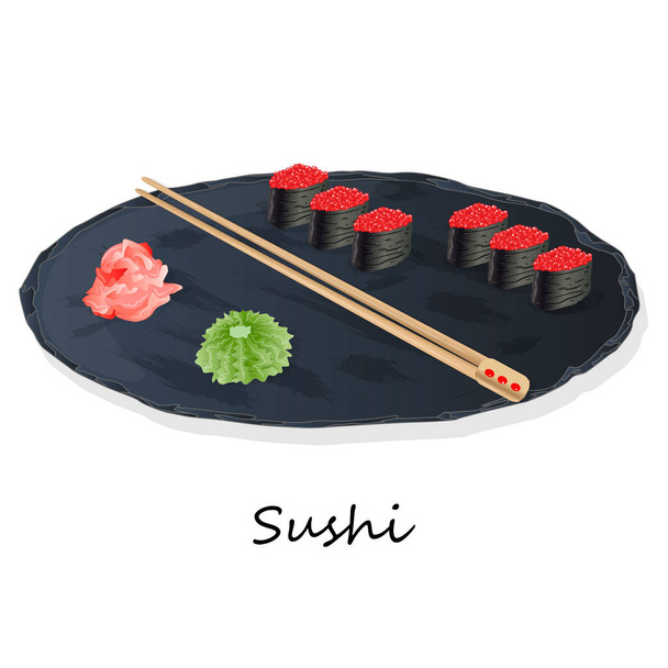 Иллюстрация ролл суши с лосося, креветки, авокадо, крем ч
 - Вектор,изображение