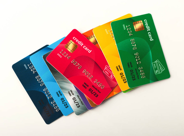 Collection of colourful credit cards isolated - Photo, Image