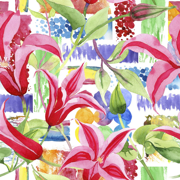 Red clematis. Floral botanical flower. Wild spring leaf wildflower pattern. - Φωτογραφία, εικόνα