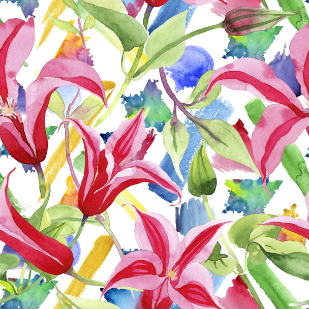 Rode clematis. Floral botanische bloem. Wild voorjaar blad wildflower patroon. - Foto, afbeelding