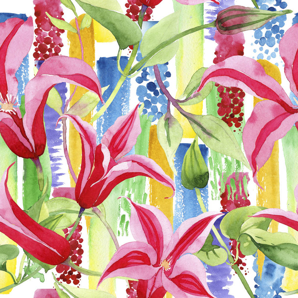 Des clématites rouges. Fleur botanique florale. Feuille de printemps sauvage motif de fleurs sauvages
. - Photo, image