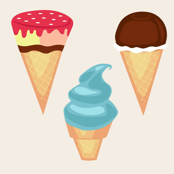 Ice-cream illustration set. Cold desserts set of ice-cream vector illustration - Vettoriali, immagini