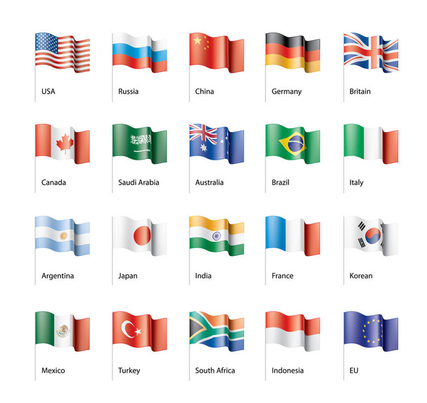 vector set of flags of the G20 - Vektor, obrázek