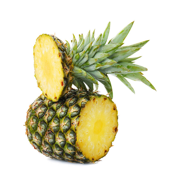 Cut fresh pineapple on white background - Photo, Image