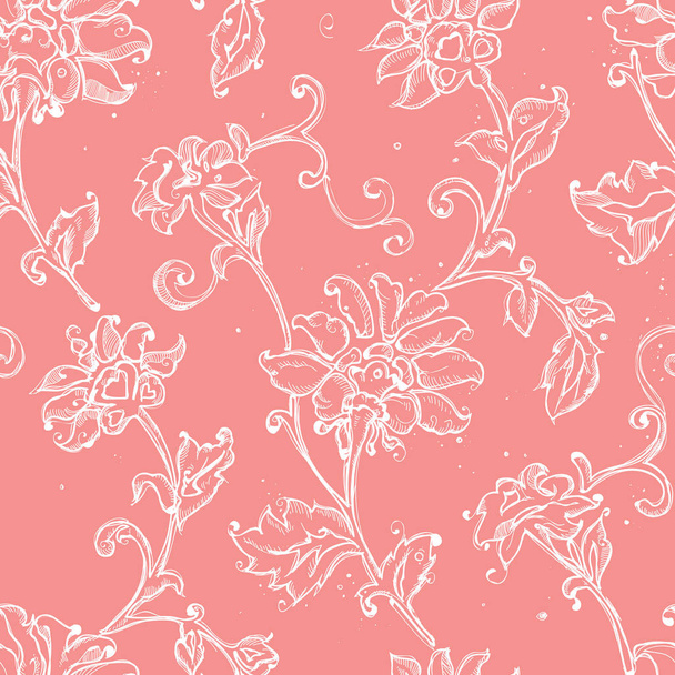 Sketchy drawing floral seamless pattern - Vector, Imagen