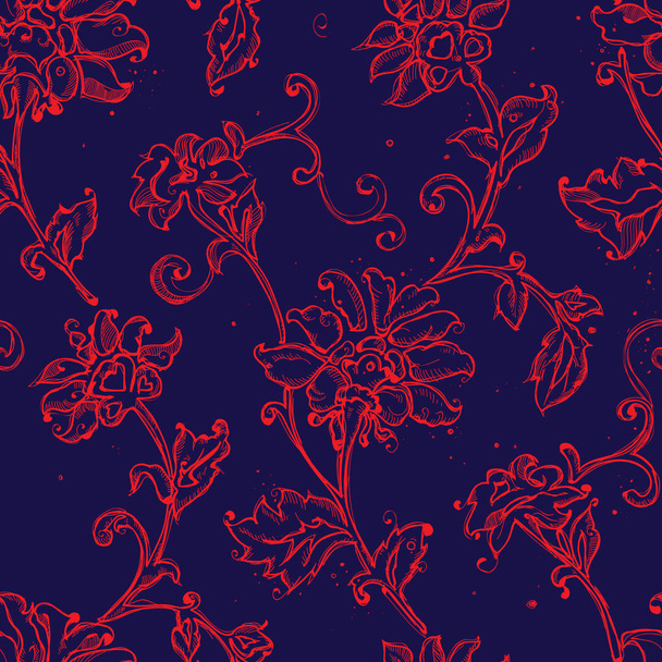 Sketchy drawing floral seamless pattern - Vector, Image