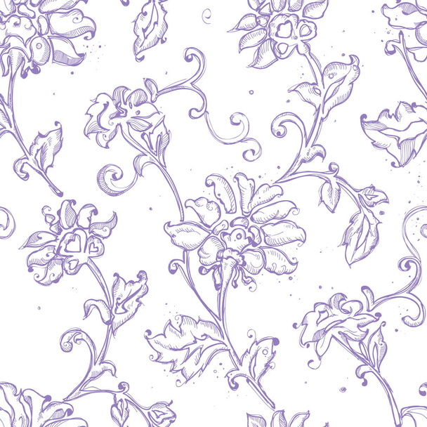Sketchy drawing floral seamless pattern - Wektor, obraz