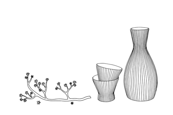 Склянка, пляшка і японія. Векторна рука намальована ілюстрація
  - Вектор, зображення