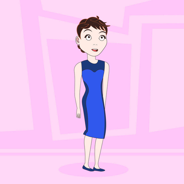 Cartoon Woman In Elegant Dress Over Abstract Pink Background - Vector, afbeelding