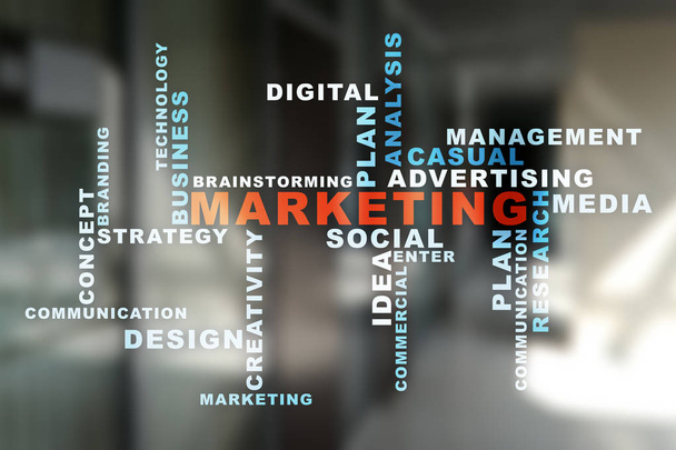 Marketing business concept on the virtual screen. Words cloud. - Photo, Image