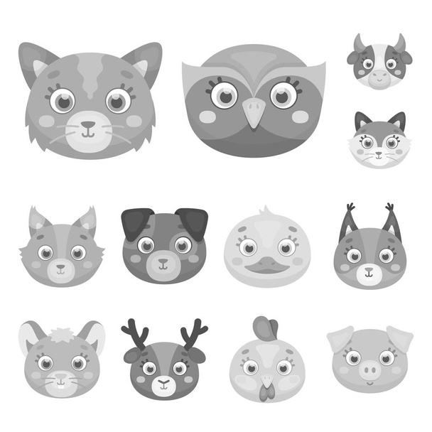 Muzzles of animals monochrome icons in set collection for design. Wild and domestic animals vector symbol stock web illustration. - Vector, Imagen
