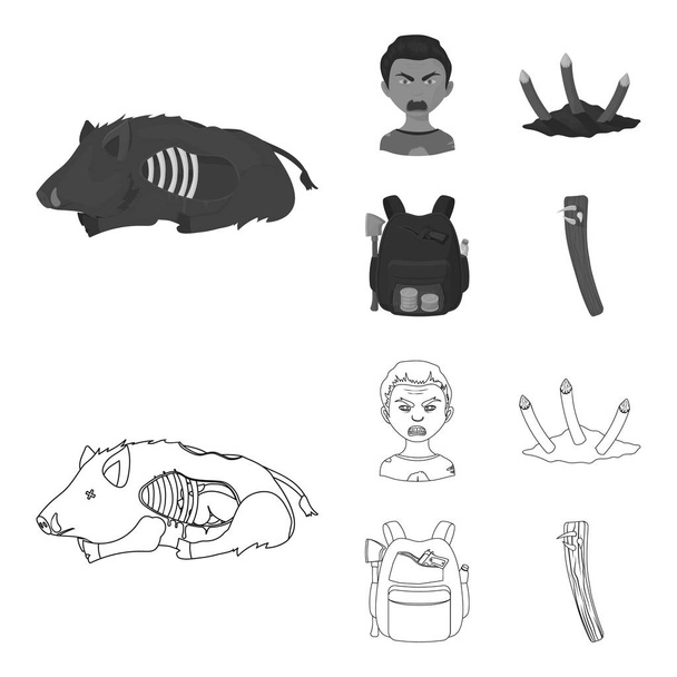 Zombies and Attributes outline,monochrome icons in set collection for design. Dead man vector symbol stock web illustration. - Vector, imagen