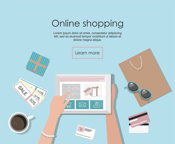 Online shopping with digital tablet Vector Illusrtation - Vector, Image