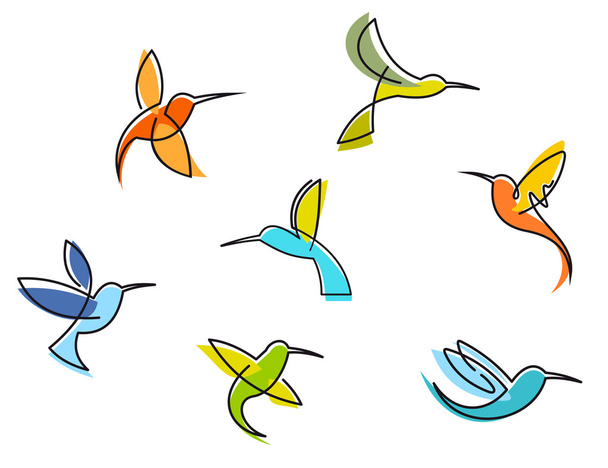 Абстрактные красочные колибри
 - Вектор,изображение