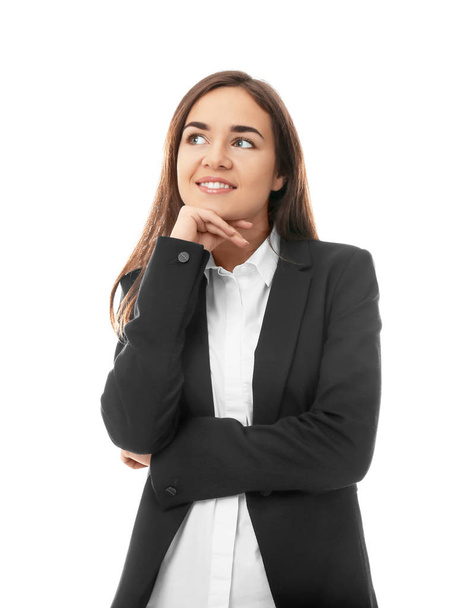 Young businesswoman thoughtful woman on white background - Foto, immagini