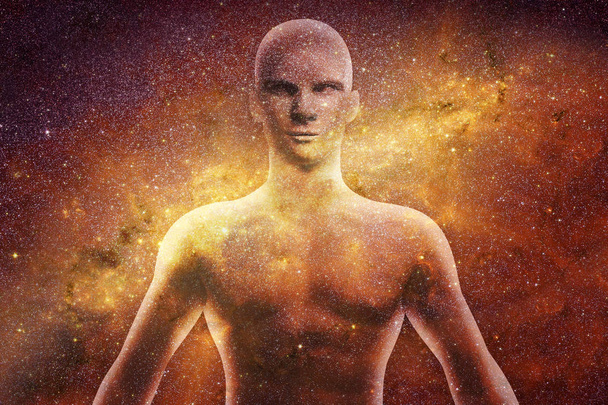 Αρσενικό ανθρώπινο σώμα με την κοσμική ενέργεια - Φωτογραφία, εικόνα