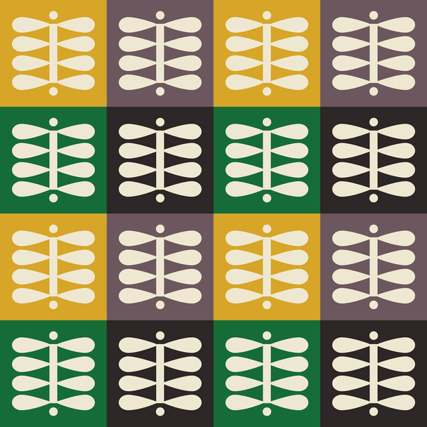 Скандинавский народное искусство бесшовный вектор клетчатый узор с красочными растениями в минималистском стиле
 - Вектор,изображение
