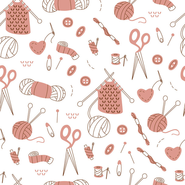 Seamless Pattern with Needlework Doodle on White Background. - Vector, Image