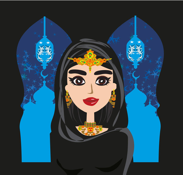 Portrait of muslim beautiful girl in hijab - Vettoriali, immagini