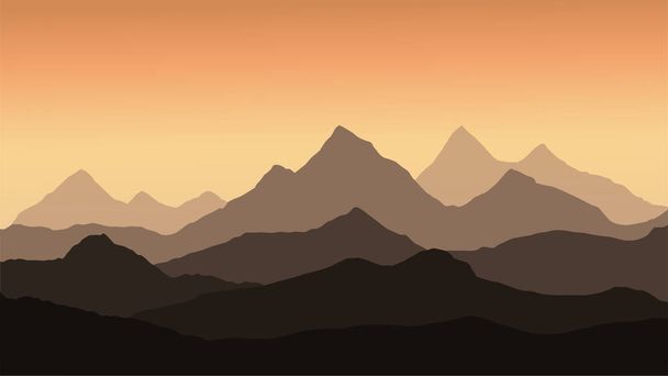 панорамный вид на горный ландшафт с туманом в долине
  - Вектор,изображение