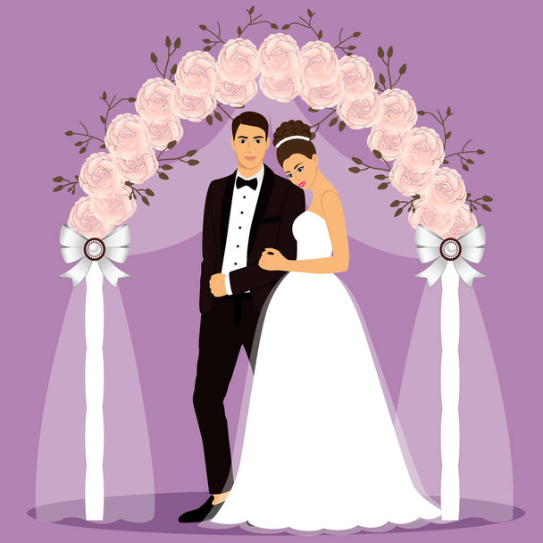 Весільна арка з нареченою і нареченим
.  - Вектор, зображення