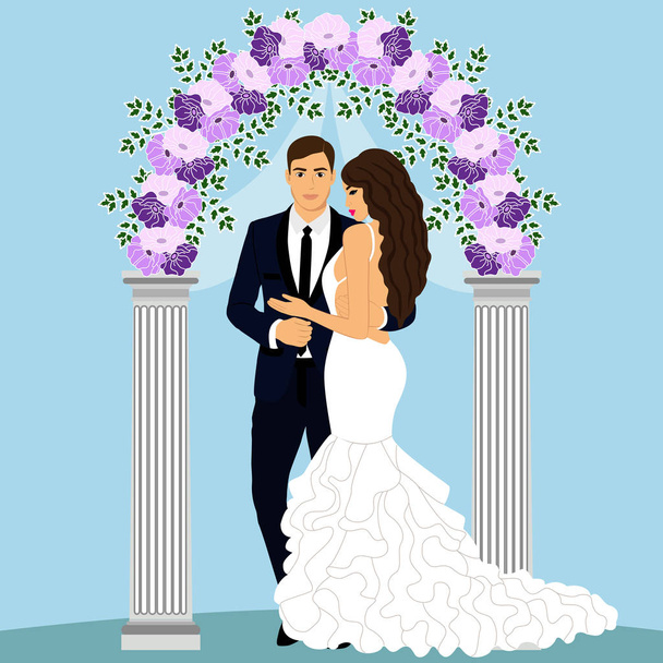 Свадебная арка с женихом и невестой
. - Вектор,изображение