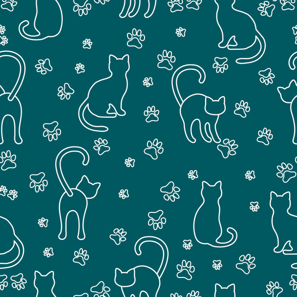 Seamless pattern with cats and traces. - Vetor, Imagem