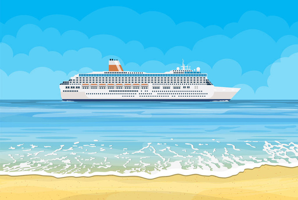 Paradijs strand van de zee met cruise schip - Vector, afbeelding