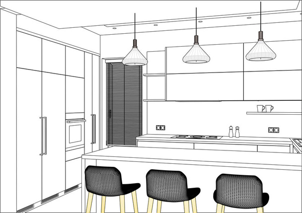 3D Vektor Illustration. modernes Küchendesign im Wohnbereich.  - Vektor, Bild