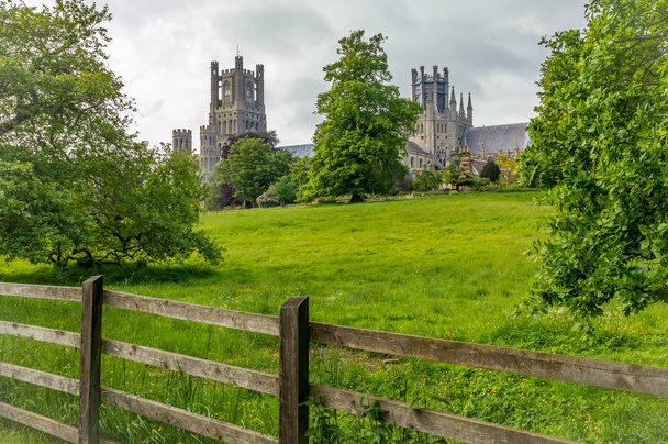 Vue de la cathédrale d'Ely depuis Cherry Hill Park à Ely, Cambridgeshire, Norfolk, Royaume-Uni
 - Photo, image