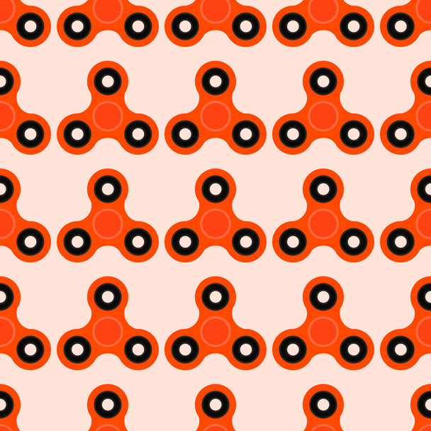 Fidget spinner. Hand toy for stress relief. Seamless pattern with orange spinners for wrapping paper, wallpaper, web page background and more. Vector illustration. EPS10. - Vector, Image