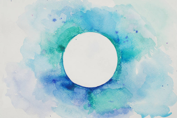 Watercolor Stylized Circle in Blue Colors on a White Textured Background. Watercolor. - Foto, Imagen