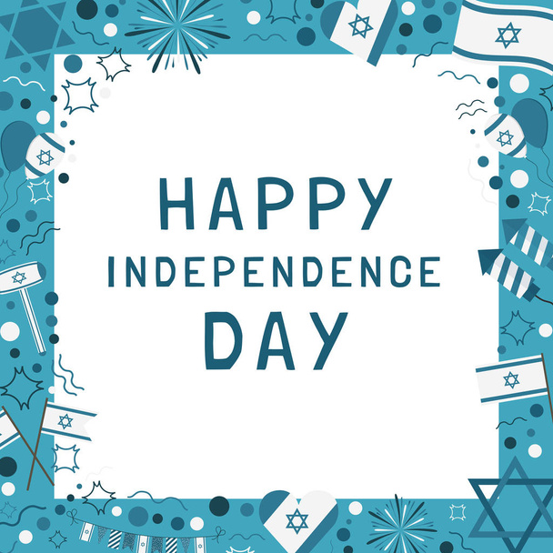 Frame with Israel Independence Day holiday flat design icons wit - Vector, Image