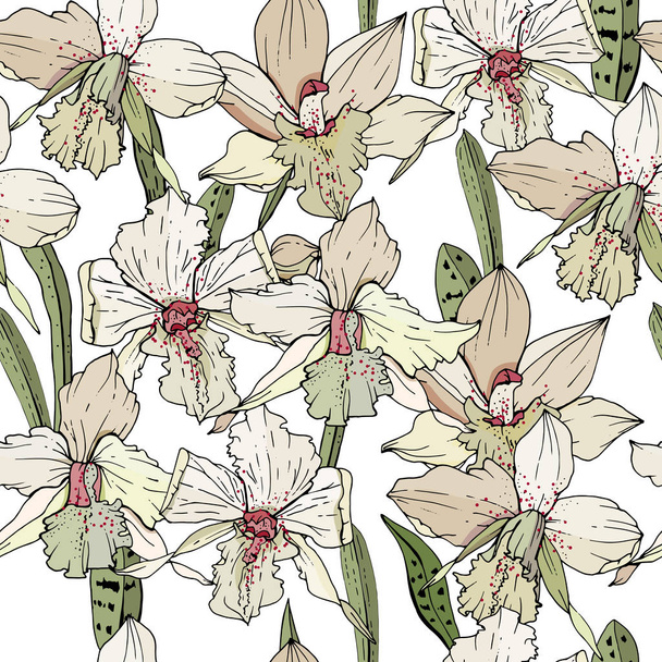 Seamless pattern with orchid flowers. Endless texture for season design - Vektor, Bild